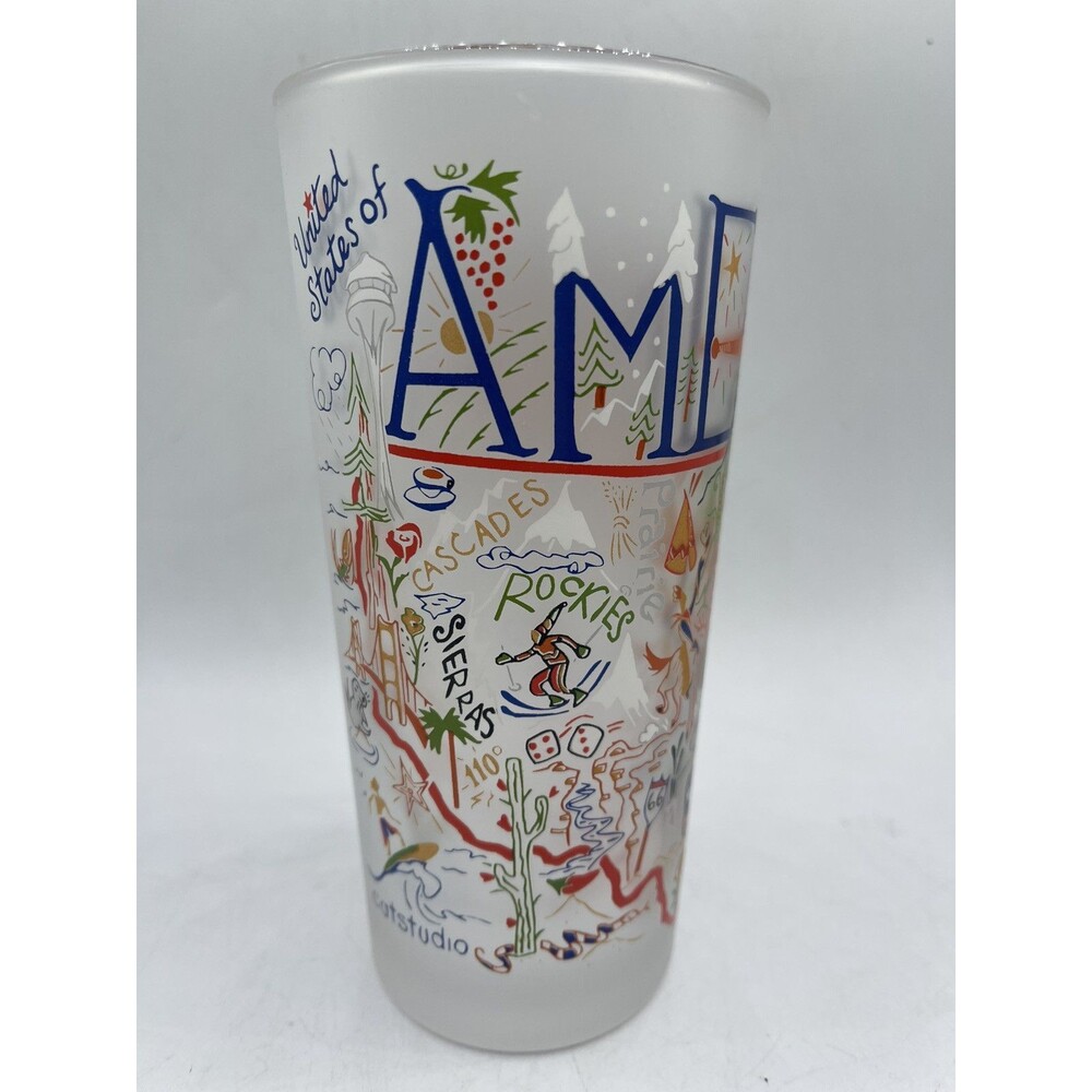 Catstudio United States of America Map Drinking Glass 2004 6” Tall